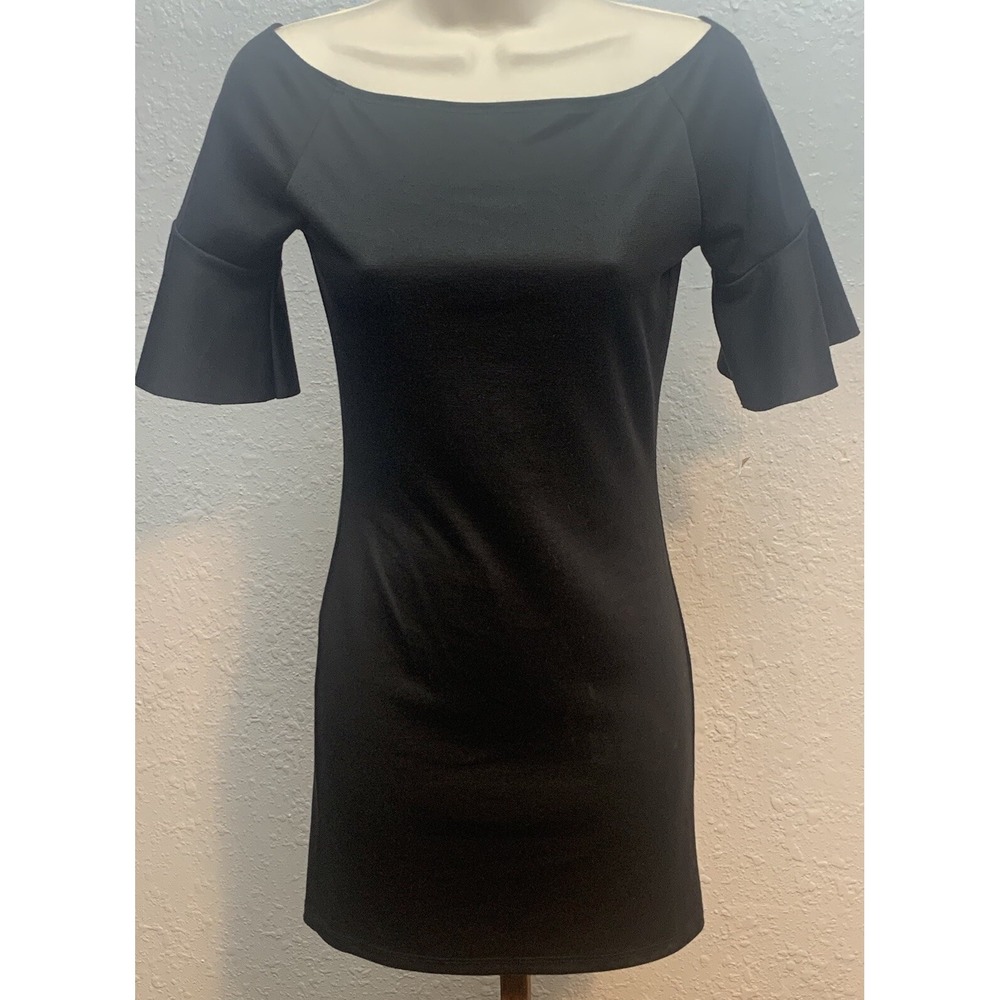 Nicolette Women's Little Black Dress Short Bell Sleeve Open Back Size‎ X Small